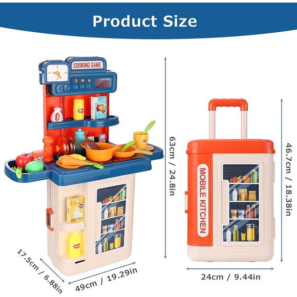 4-in-1 Mobile Kitchen Playset 41PCS Travel Luggage Cooking Toddlers Girls Boys - Picture 2 of 12